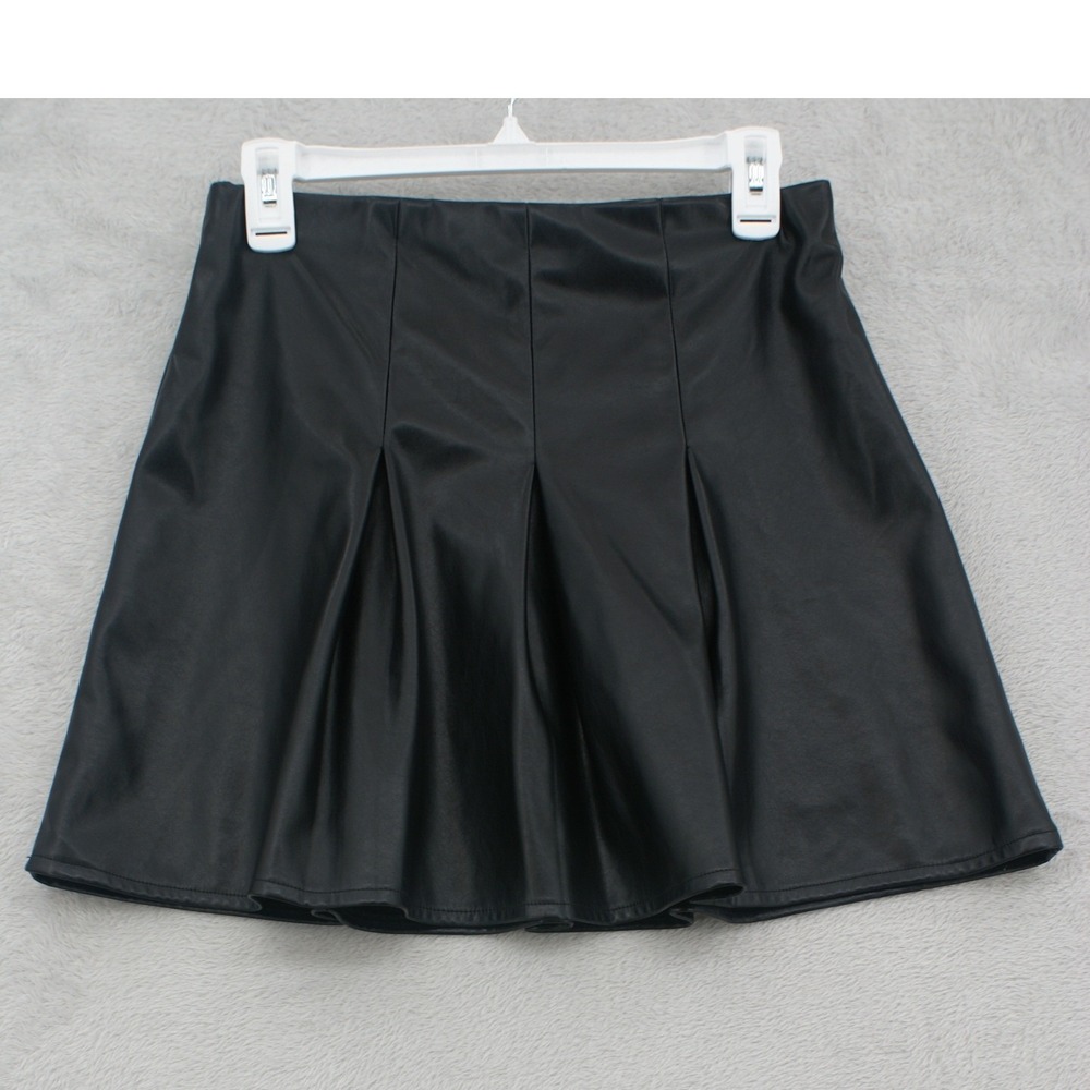 Art Class Black Faux Leather Pleated Mini Skirt XXL 16/18 High Waist A-Line